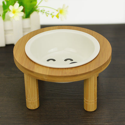 Round Bamboo Cat Bowl for Food and Water - Pet Supplies